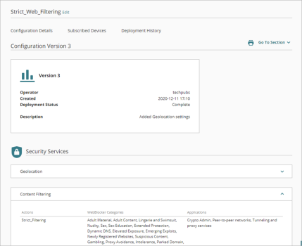 Screen shot of the Configuration Report for a Firebox template