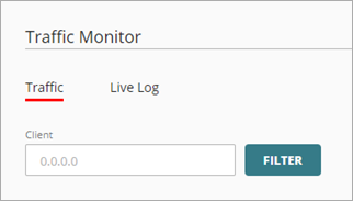 Screen shot of WatchGuard Cloud, Live Status, Traffic Monitor client filter