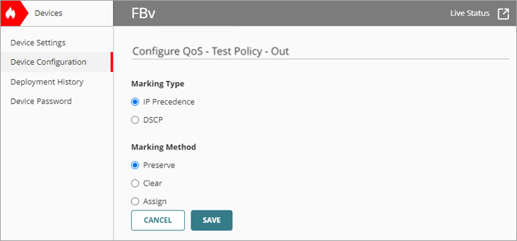 Screenshot of the Configure QoS page.