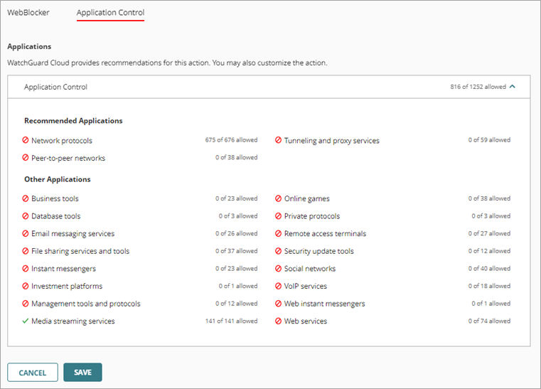 Screenshot of application control UI.