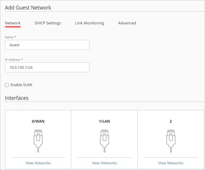 Screen shot of the network properties page