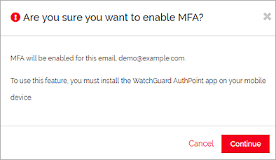 Screen shot of MFA confirmation message