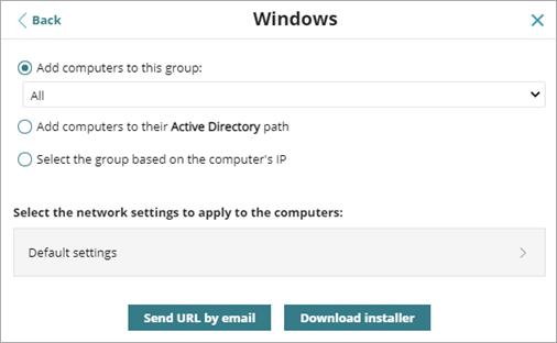 Screen shot of WatchGuard Endpoint Security, Add Computers, Windows