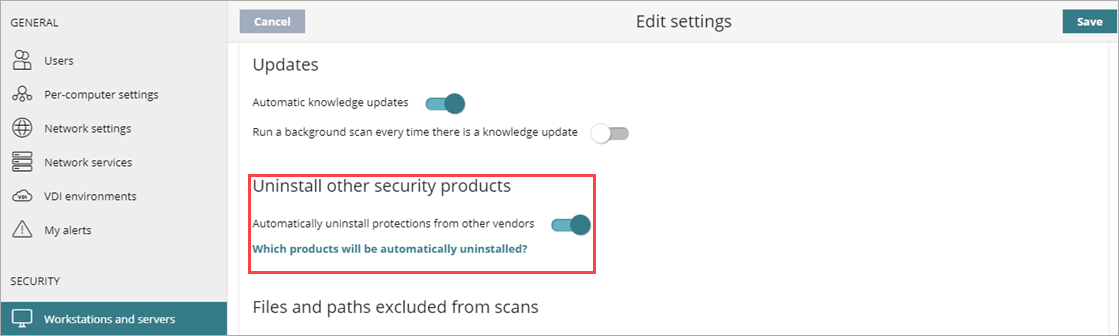 Screen shot of WatchGuard Endpoint Security, uninstall security products