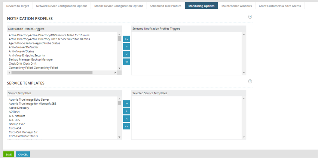 Screen shot of N-Central, Monitoring Options