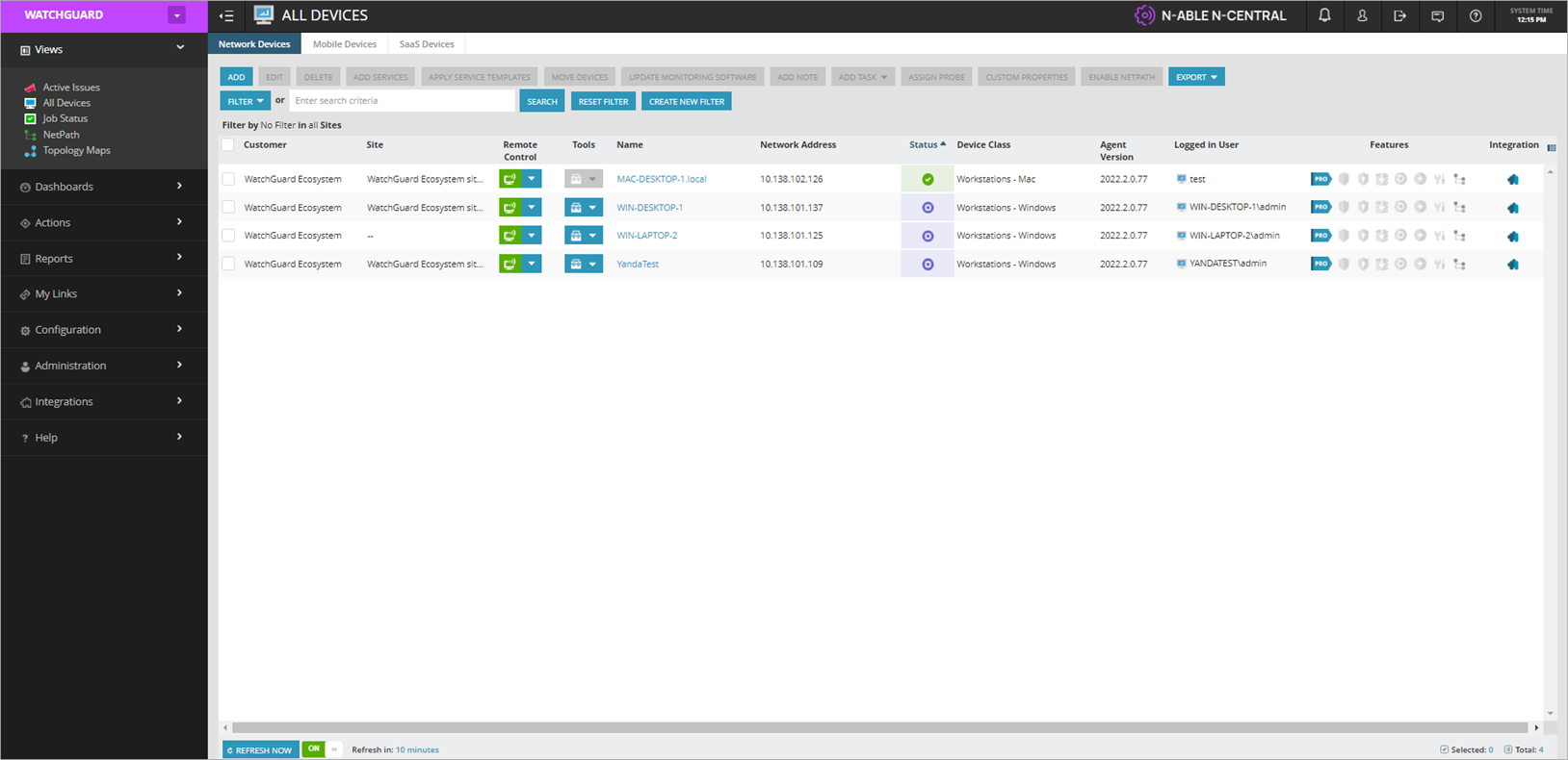 Screen shot of N-Central All Devices