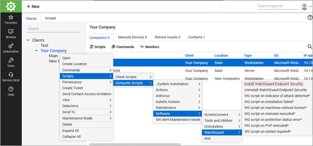 Screenshot of the install path for installation of WatchGuard endpoint security on a client from ConnectWise