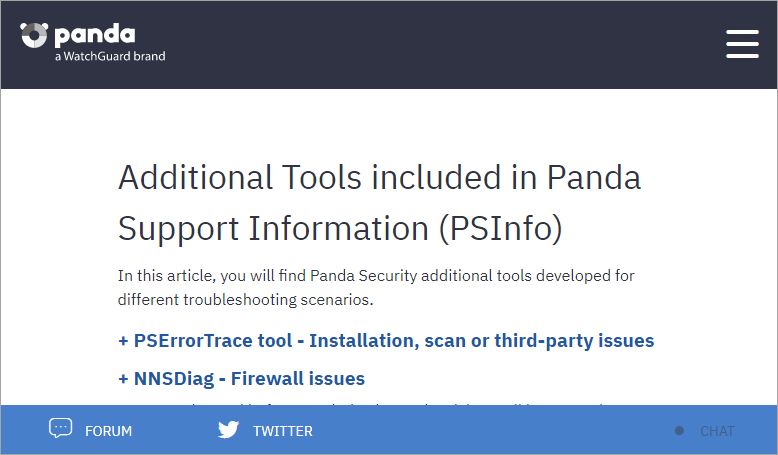 Screenshot of the Additional Tools Included in Support Information page