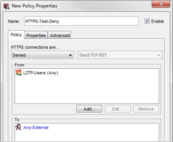 Screen shot of the configured policy