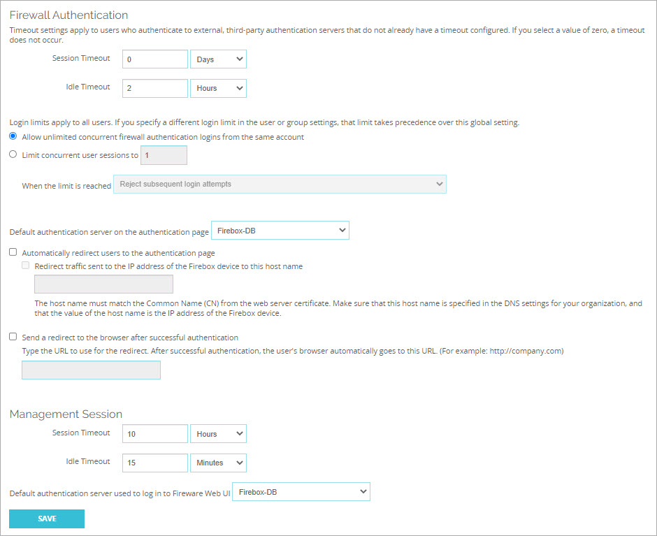 Screen shot of the Authentication Settings page