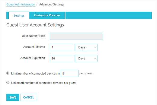 Screen shot of the Settings tab