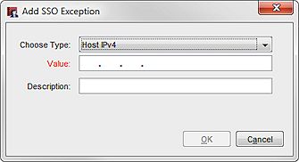 Screen shot of the Add SSO Exception dialog box