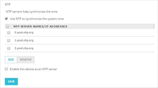 Cuadro de diálogo Configuraciones de NTP