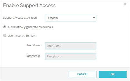 El cuadro de diálogo Habilitar Acceso de Soporte