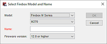 Cuadro de diálogo Seleccionar Modelo y Nombre de Firebox