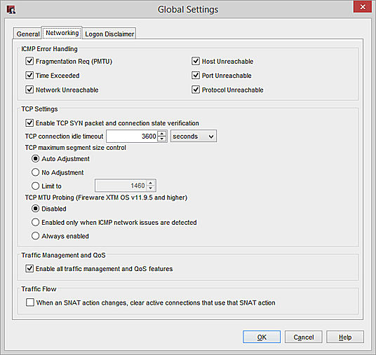 Screen shot of the Global Settings dialog box, Networking tab