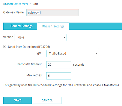 Screen shot of Phase 1 Settings