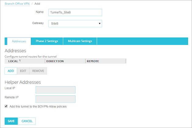 Screen shot of Tunnel settings page