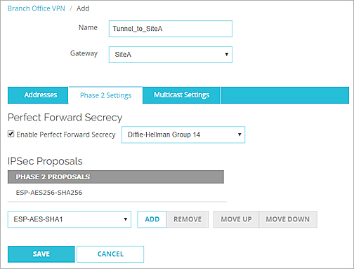 Screen shot of the Tunnel Phase 2 Settings