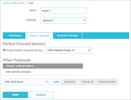 Screen shot of the Tunnel Phase 2 Settings tab