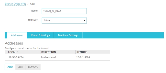 Screen shot of the Tunnel settings page