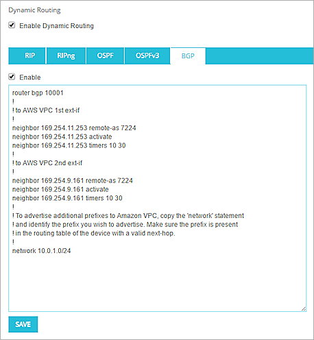 Screen shot of BGP settings