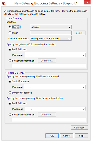 Screen shot of New Gateway Endpoints Settings dialog box