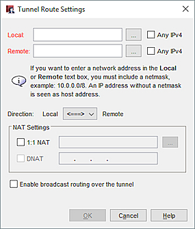 Screen shot of the Tunnel Route Settings dialog box