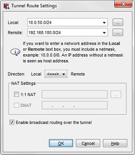 Screen shot of the Tunnel Route Settings dialog box