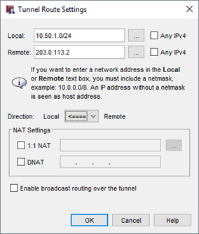 Screen shot of the Tunnel Route Settings dialog box