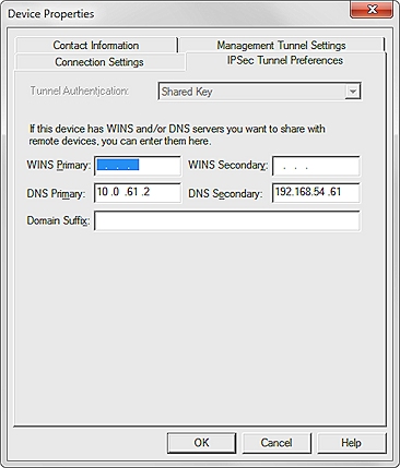 Screen shot of the IPSec Tunnel Preferences tab with Tunnel Authentication restricted to Shared Key