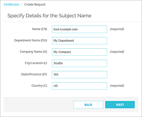 Screen shot of CSR Wizard - Certificate details page