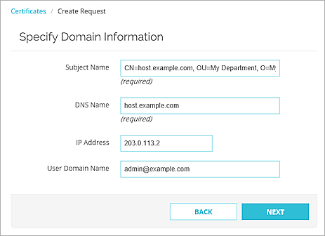 Screen shot of CSR Wizard - Domain information page