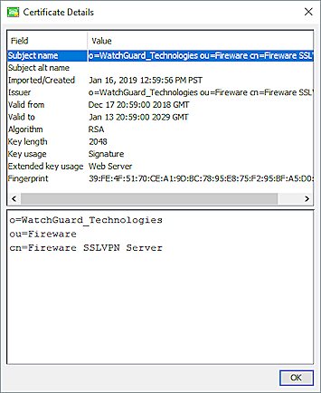 screenshot of the Certificate Details page