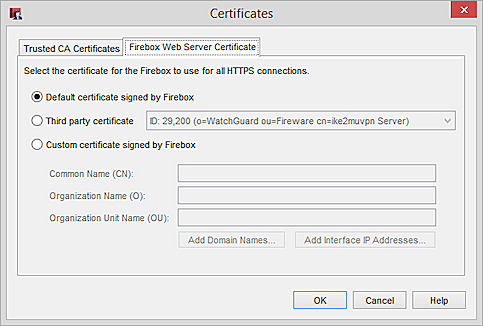 screenshot of Web Server Certificate page