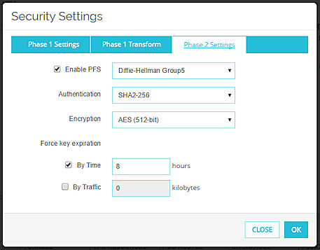 Screen shot of the Phase 2 Settings