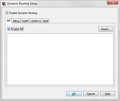 Configuración de Dynamic routing, pestaña RIP