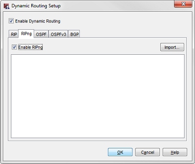 Configuración de Dynamic Routing, pestaña RIPng