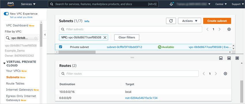 Screen shot of the AWS VPC Dashboard