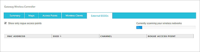 Screen shot of the External BSSIDs tab with a scan in progress