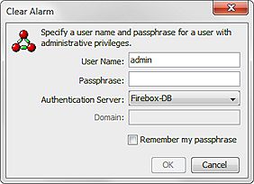 Screen shot of the FSM Clear Alarm dialog box