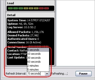 Screenshot of Refresh Interval drop-down list
