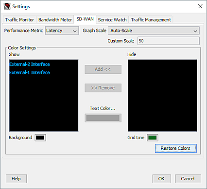 Screen shot of the Settings dialog box