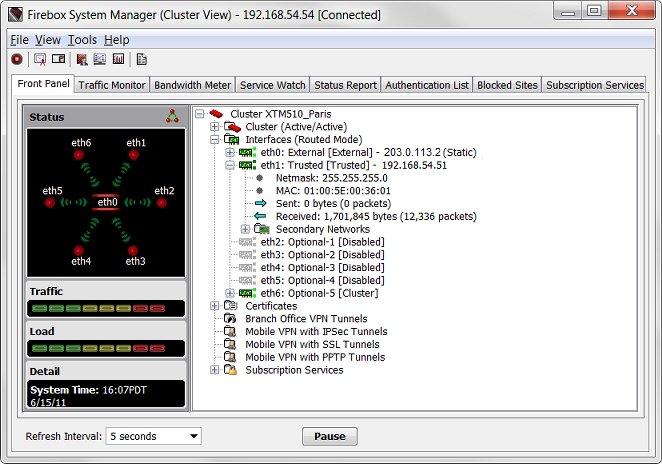 Screen shot of MAC addresses in Firebox System Manager