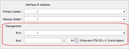 Dirección IP de administración de FireCluster asignada a la Interfaz para dirección IP de administración