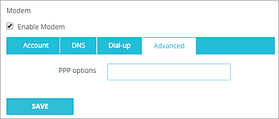 Screen shot of the Modem Failover Advanced tab, PPP Options settings