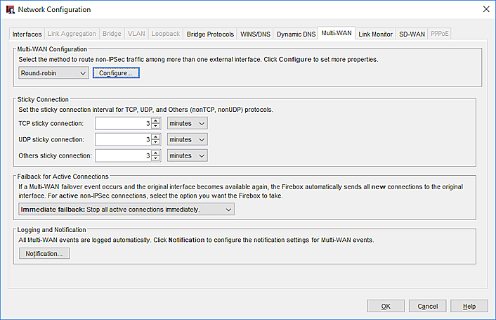 Screen shot of the multi-WAN settings