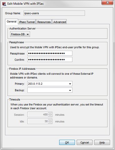 Screen shot of the Edit Mobile VPN with IPSec dialog box