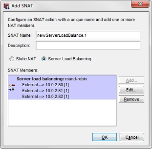 Screen shot of the Add SNAT dialog box