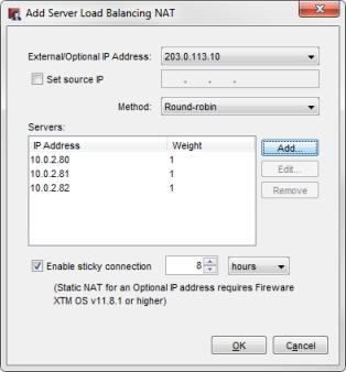 Screen shot of the Add Server Load Balancing NAT dialog box